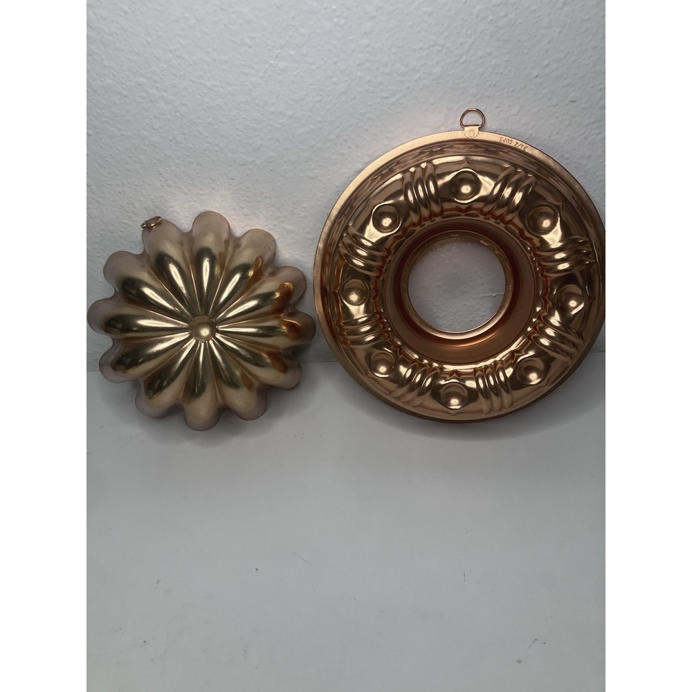 Vintage Copper Lined Metal Jell-O Mold Wall Hanging Holds 3 1/2 Cups Set of 2
